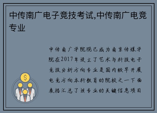 中传南广电子竞技考试,中传南广电竞专业